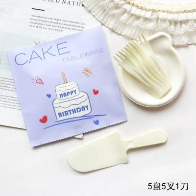 40 sets of pulp trays, disposable knife and fork trays, tableware, birthday cake trays, party, plastic set