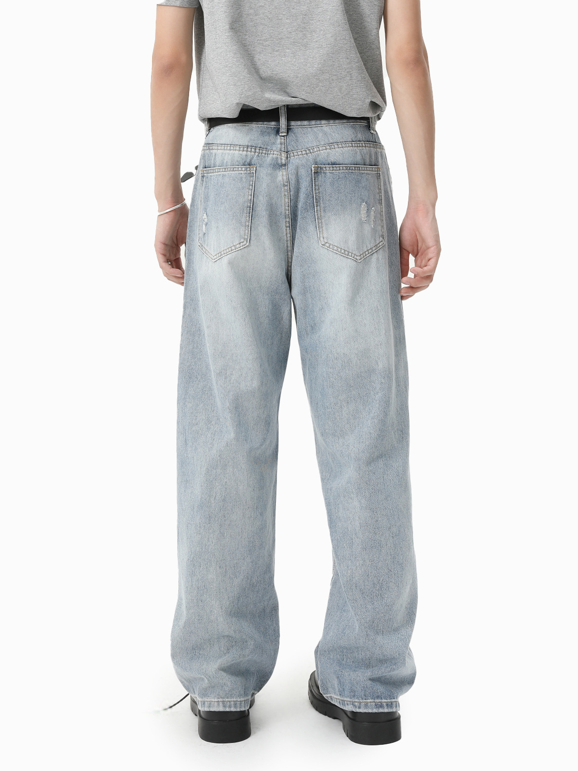 MTLCLOTHES Hombres| Hacer viejos agujeros vibe desgastado tendencia casual rectas sueltas lavados jeans