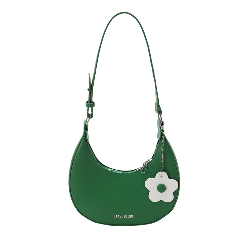 Bolso de mano transfronterizo para mujeres 2024 nueva textura coreana bolso de hombro axilar simple colgante de flores bolso de luna media luna