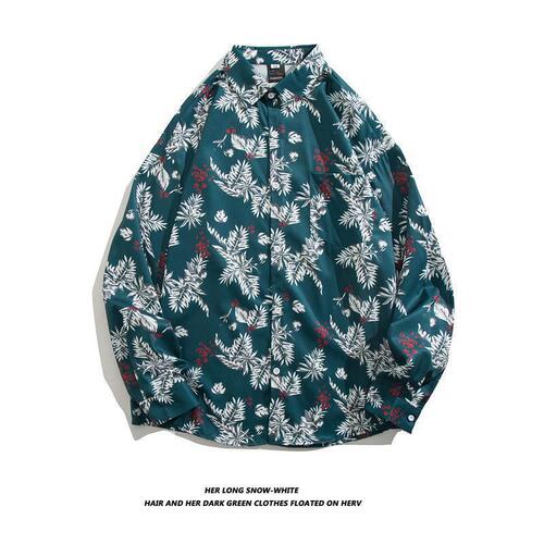 Designer Print Long-Sleeve Hong Kong Style Chic Retro Shirt for Men and Women Vetiver Korean Style Ins Korean Version Trendy Vintage