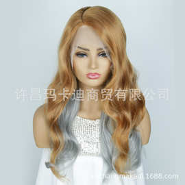欧美外贸假发wigs 金色长卷发前蕾丝合成假发头套Lace Front Wigs