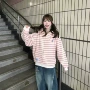 连帽条纹春秋撞色卫衣
