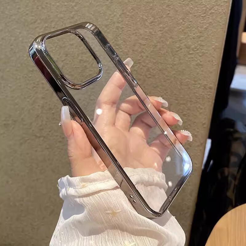 Suitable for Apple 16proMax Transparent PC Electroplated iphone15 Ultra-thin Hard Shell Large Hole All-inclusive 14 Drop Protection