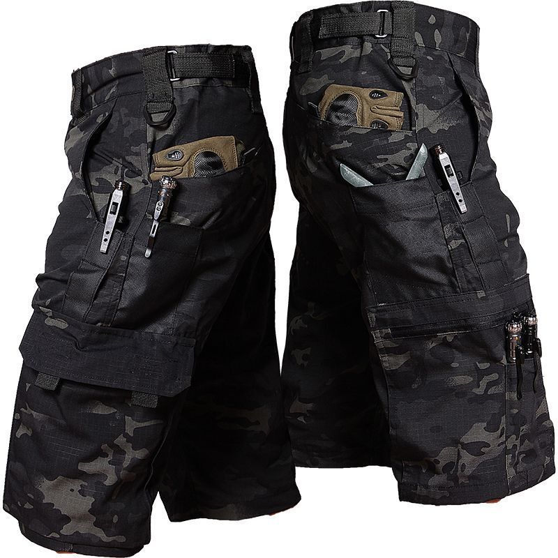 Summer new outdoor European and American retro mid-length shorts, mountain-style workwear, functional thin black men's quick-dry shorts S1