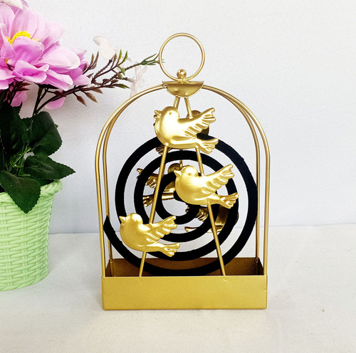 Factory direct sales creative birdcage mosquito coil rack golden mosquito coil plate fireproof gray box wire incense rack home decoration