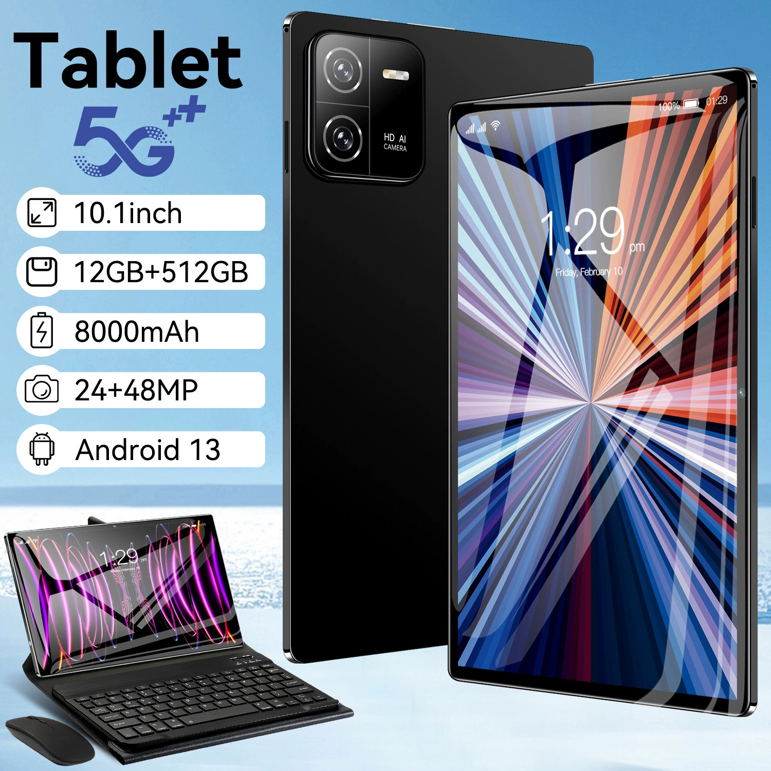 Планшет 10,1 дюйма, 12ГБ+512ГБ, 5G и Bluetooth, Android 13
