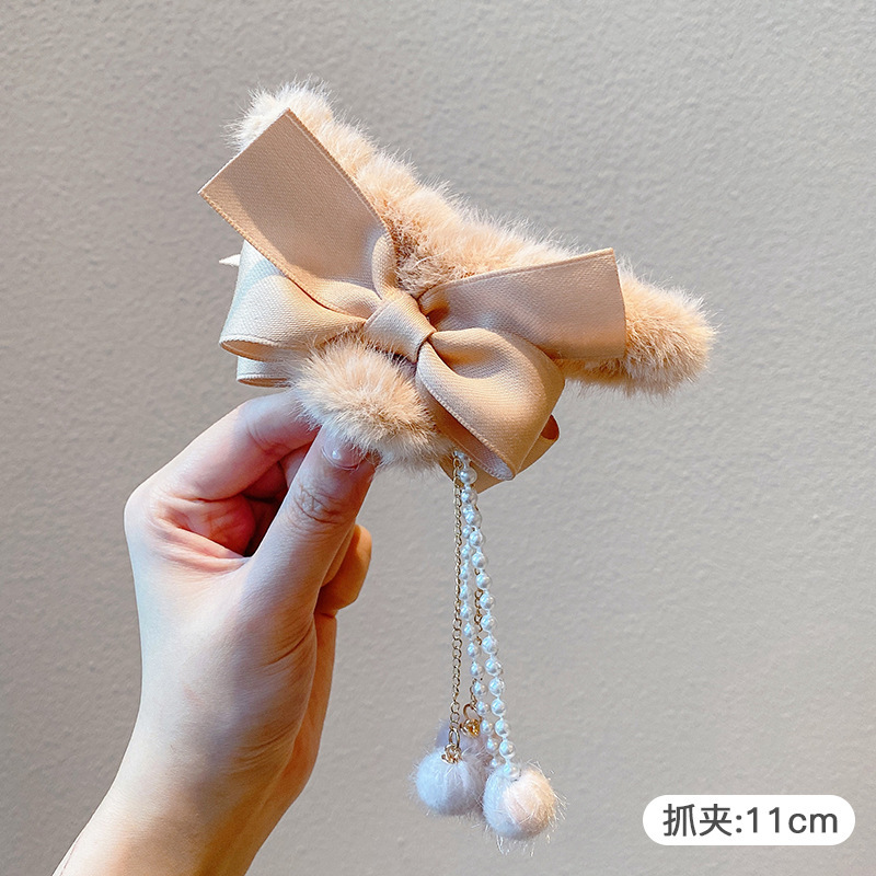 Clip de felpa para mujer, sensación de alto nivel, horquilla de pelo grande, mucho clip de tiburón, temperamento de otoño e invierno, horquilla, tocado