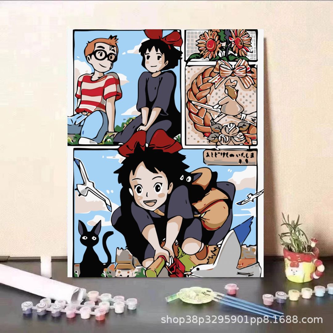 Pintura al óleo digital DIY dibujos animados para niños, estudiantes de Steele, pintura decorativa descomprimida, pintura animada