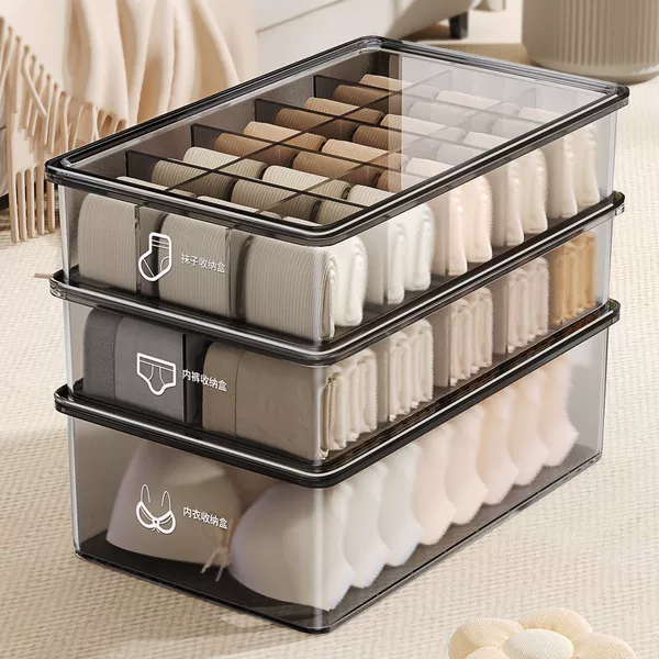 Jia Bangshou Underwear, Socks, and Lingerie Three-In-One Storage Box for Home Use, Compartmentalized Organizer with Lid