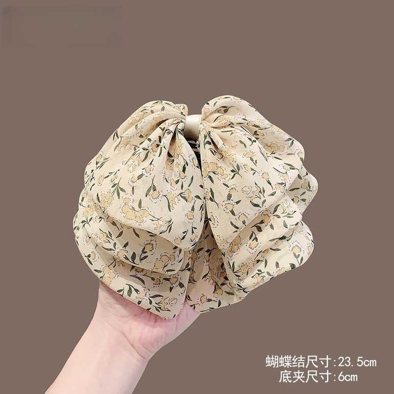 Mallas de tela impresa dulce arco flotante clip de agarre de alta sensibilidad cabello bajo clip de cabello de cola de caballo clip de cabello de disco de cabeza posterior