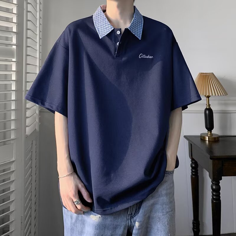 American Style Heavy Stitching Lasel Short-sleeved POLO Shirt Men's Summer Fashion High-end Sense Loose Teenager T-shirt Half-sleeved