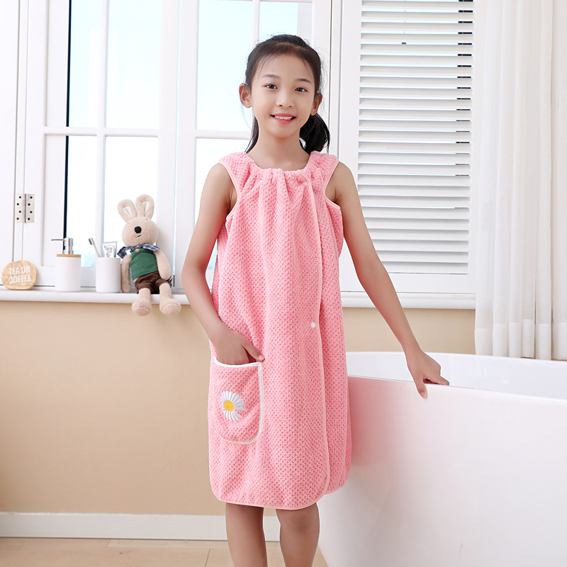 Wholesale Children's Pineapple Wood Bath Skirt Coral Fleece Children's Bath Skirt Absorbent Large Soft Absorbent Shoulder Strap Bath Skirt 
