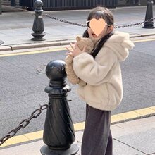 女童棉衣秋春夏新款外套宝宝洋气仿兔毛加绒加棉连帽毛毛上衣可爱