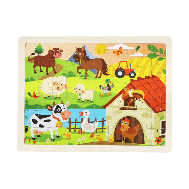60 piezas de madera puzzle de dibujos animados para niños cuentos de hadas puzzle plano para bebés juguetes de bloque de construcción de puzzle de educación temprana