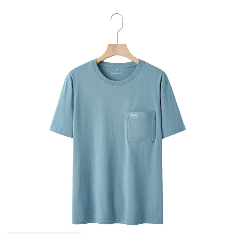 夏の男性半袖tシャツの新しい純綿通気性中年男性用丸首ポケットタイプ綿底シャツtシャツ|undefined