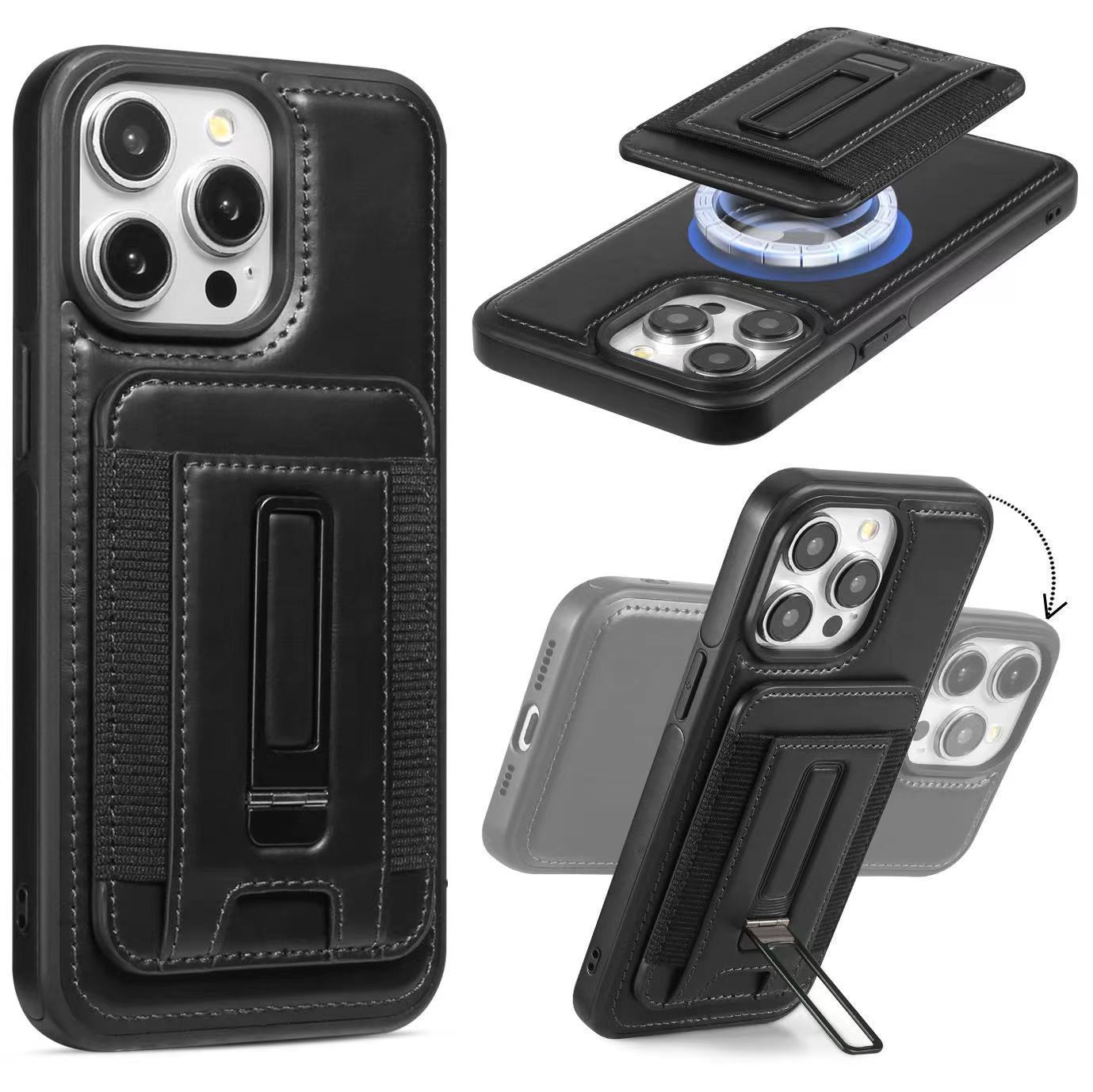 Ốp lưng iPhone 16 Pro Max chống sốc, bao da doanh nhân hút từ, có giá đỡ, đựng thẻ — Màu đỏ, Màu đen, Bao da giá đỡ nhãn rò rỉ màu xanh lam, Màu nâu chi tiết 1
