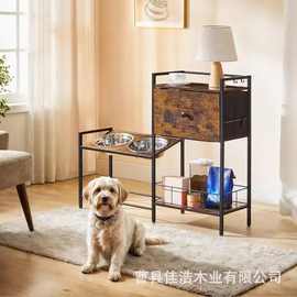 家用木质猫狗食盆架大型宠物猫粮水碗置物架猫罐头玩具用品储物架