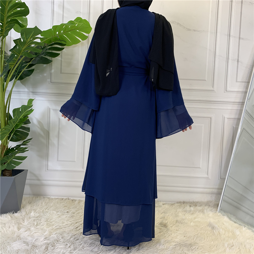 1875#[With hijabs]2 layers Chiffon Lantern Sleeve Abaya - CHAOMENG MUSLIM SHOP