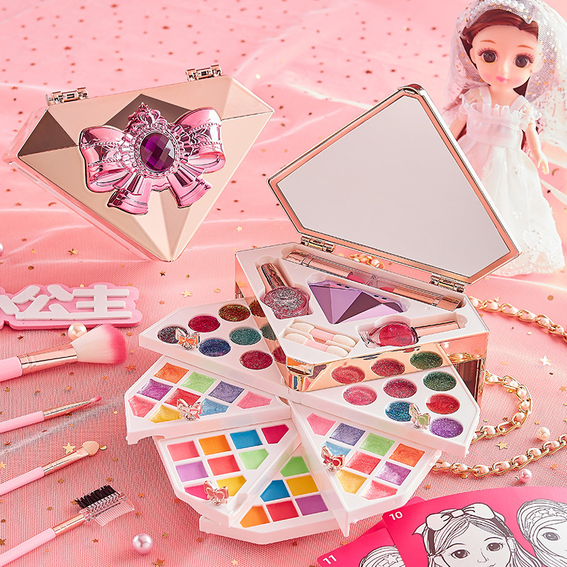Children's Cosmetic Toy Princess Doll suit Dresser Play Home Girl Music Diamond Color Box Gift