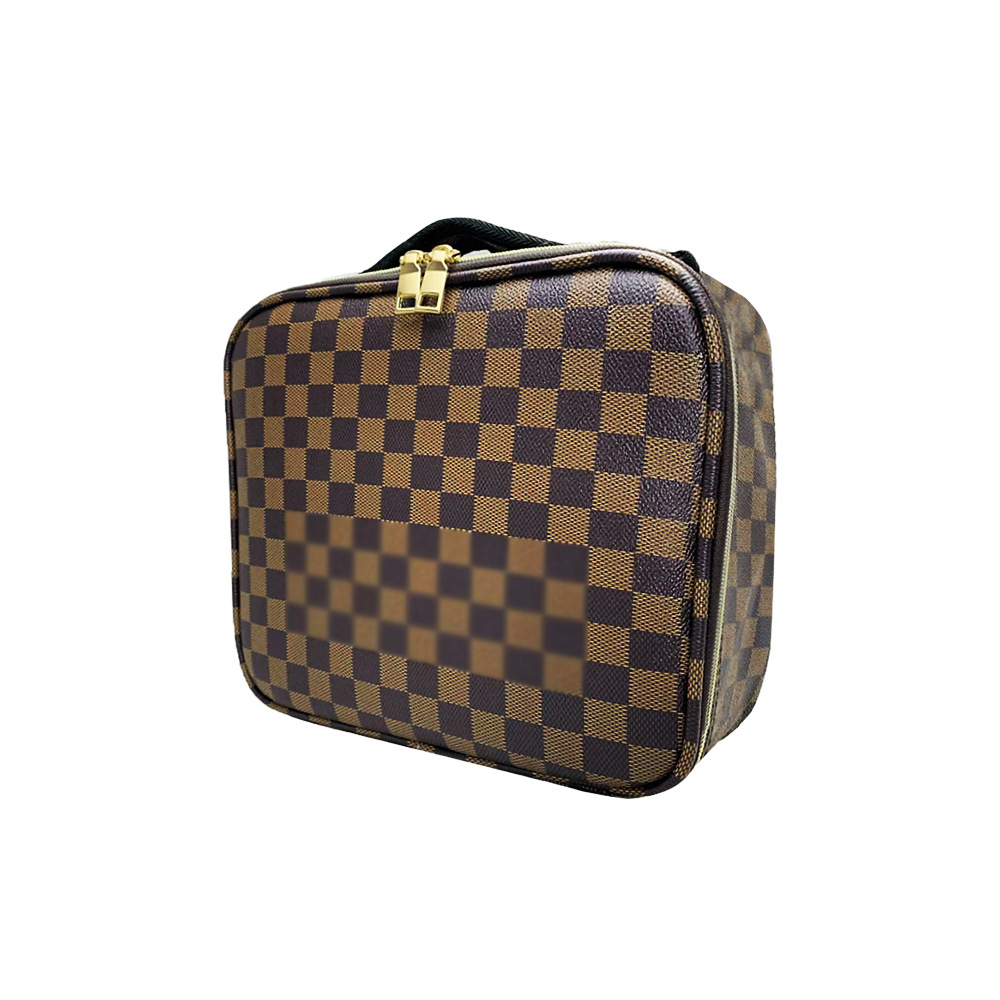 Direct Plaid Portable Storage Box Beauty Manicure Makeup Box Large Capacity European And American Cosmetic Bag Hand