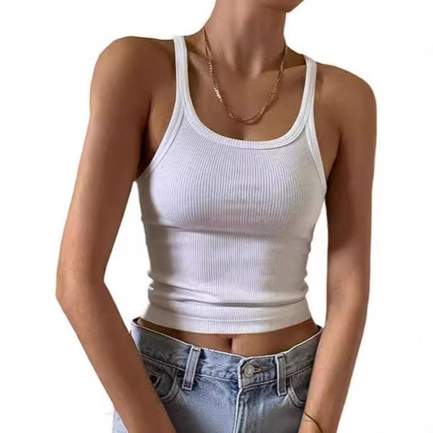 Cross-border Amazon Camisole European and American Vest Women's Summer Spice Girls Outer Wear Thin Vest Navel Milk Silk Top