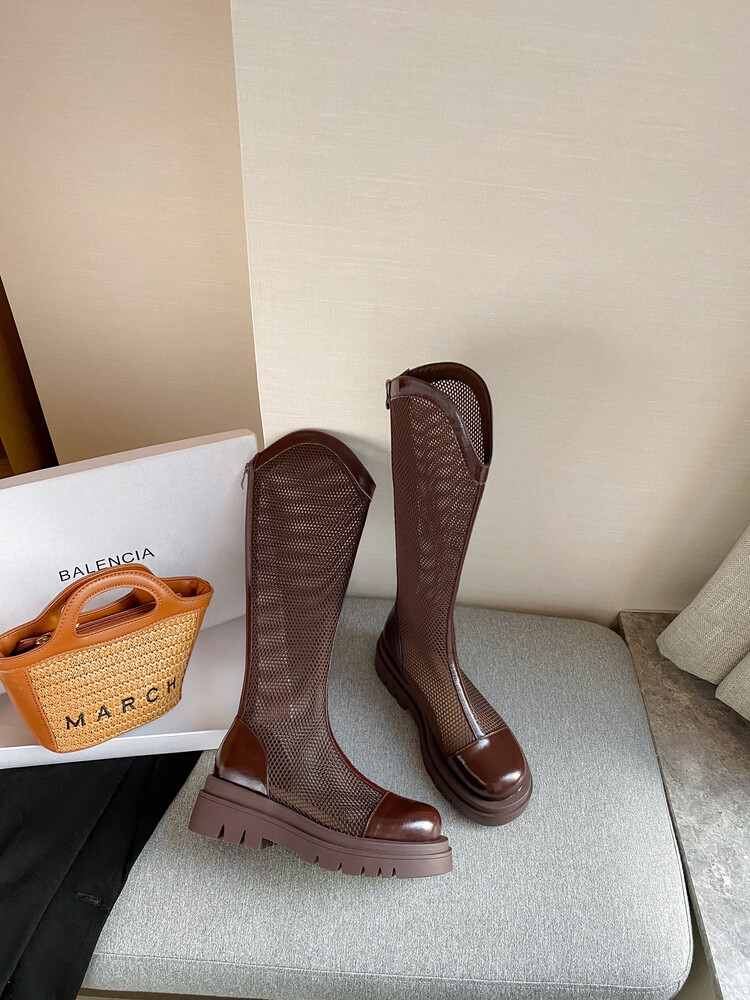 Boot nữ da lưới thoáng khí mùa hè, đế dày rỗng, ống rộng cho chân to — Màu nâu ống lớn, Màu đen cổ ống lớn, Ống nhỏ màu đen, Ống nhỏ màu be chi tiết 19