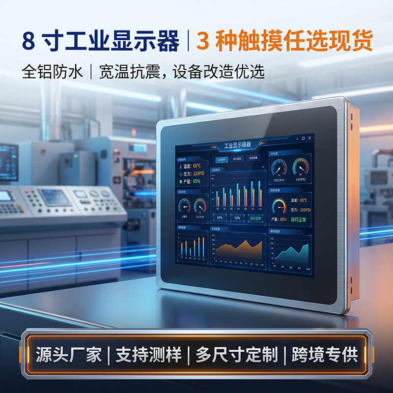 工控一体机8寸高亮宽温电阻电容触摸屏嵌入式壁挂工业触摸显示器