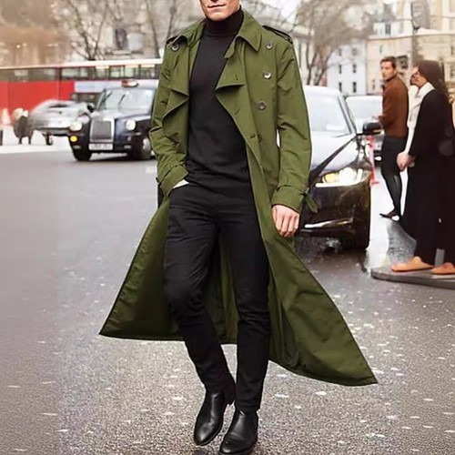 Men's Long-Style Windbreaker Fashion Casual Outerwear for Independent Stations in Europe and America