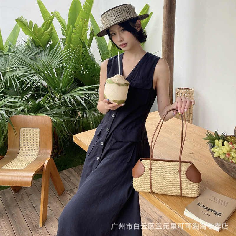 Niche Design Vacation Style Double-Sided Baguette Straw Woven Bag 2026 New Large Capacity Casual Versatile Handbag Shoulder Bag - Thumbnail 2