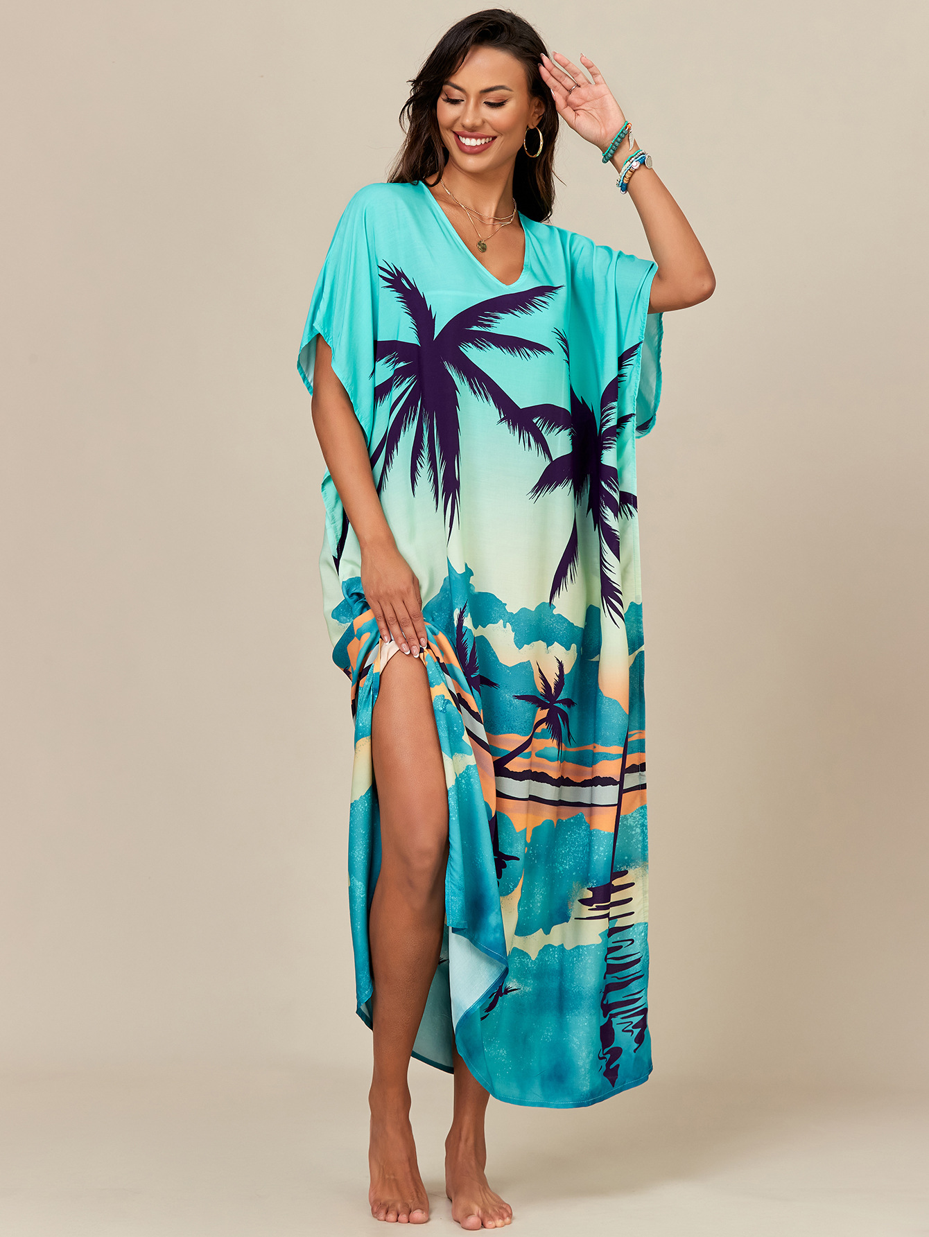 Blusa de playa con estampado de rayón europeo y americano transfronterizo bikini de vacaciones camisa de protección solar traje de baño blusa exterior M14