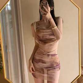 泳衣女泡温泉复古渐变甜妹小胸分体三件套少女性感显瘦遮肉ins风