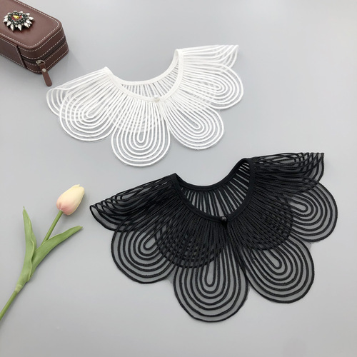 1 piece of women's black and white rope embroidered big wave boutique shawl, polyester silk fashion versatile false collar for children