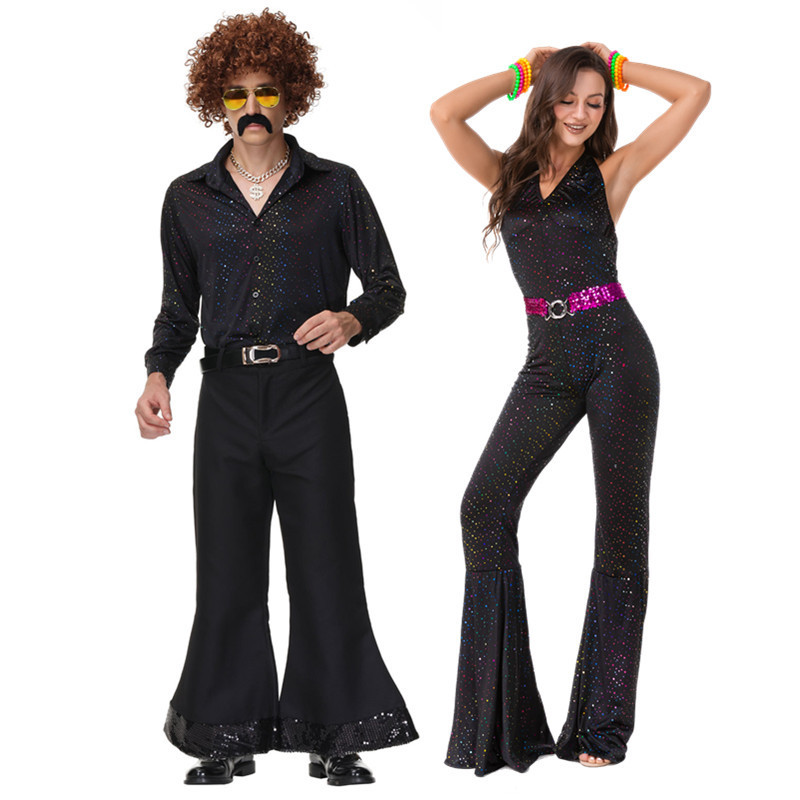 外貿歐美成人情侶70年代復古迪斯科衣服嬉皮士舞會演出服服裝套裝