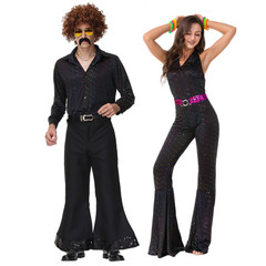 外貿歐美成人情侶70年代復古迪斯科衣服嬉皮士舞會演出服服裝套裝