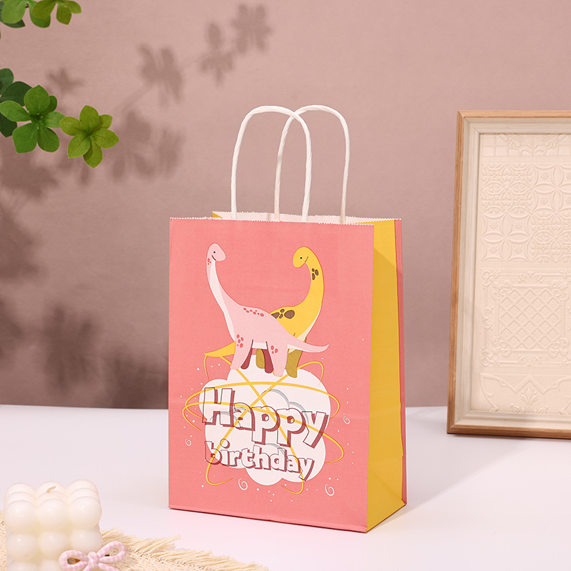 Dinosauro patrón kraft bolsas de regalo de cumpleaños bolsas de regalo de mano bolsas de papel logotipo personalizado