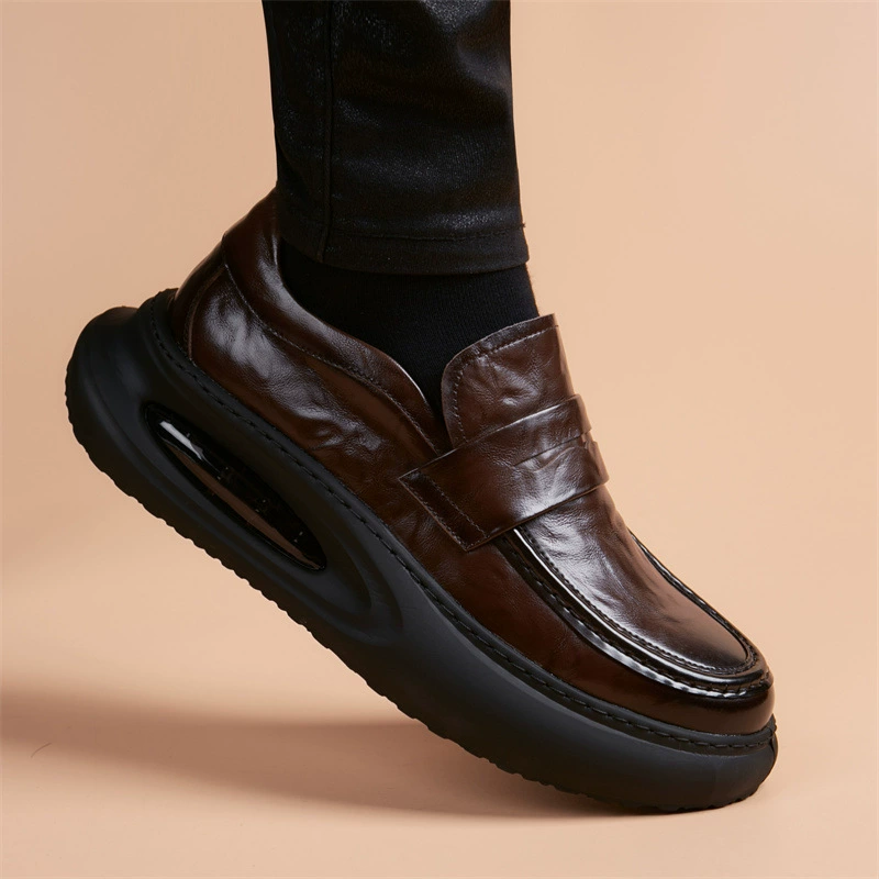 Мягкая подошва, стельки, обувь, мужские высокиеShock-absorbing shoes for leisure for leather shoes English style platform, genuine leather