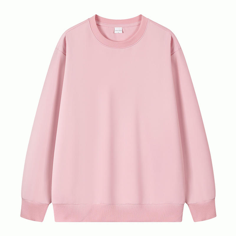 Hua algodón tejido liso de doble cara, hombros cómodos, cuello redondo, suéter de manga larga, camisa publicitaria, ropa de trabajo grupal, logotipo personalizado