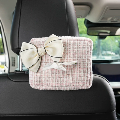 Blue Rain Car Tissue Box, Small Car tissue box/set - chanel-style-tissue-box-with-pink-bow