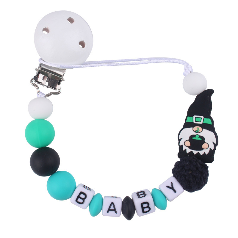 Nuevo BABY letras plásticas de madera chupeta clips Santa Claus silicona bebé pacificador chupeta cadena anti-caída cadena