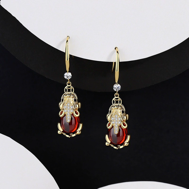 Copper retro ethnic small design earrings, Chinese style, ethnic style, 2022 collection