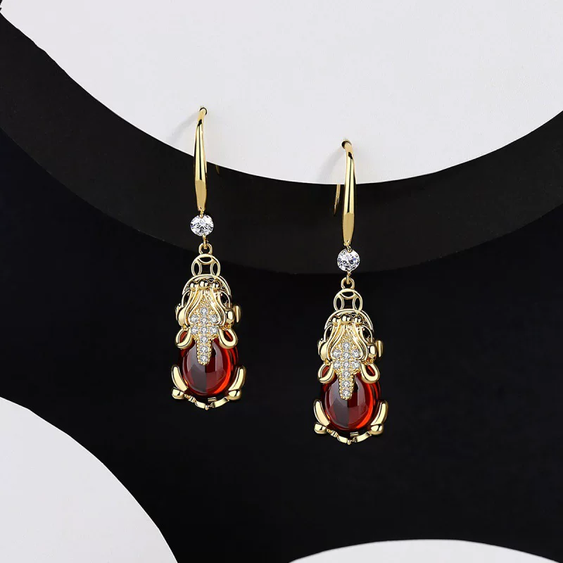 Copper retro ethnic small design earrings, Chinese style, ethnic style, 2022 collection