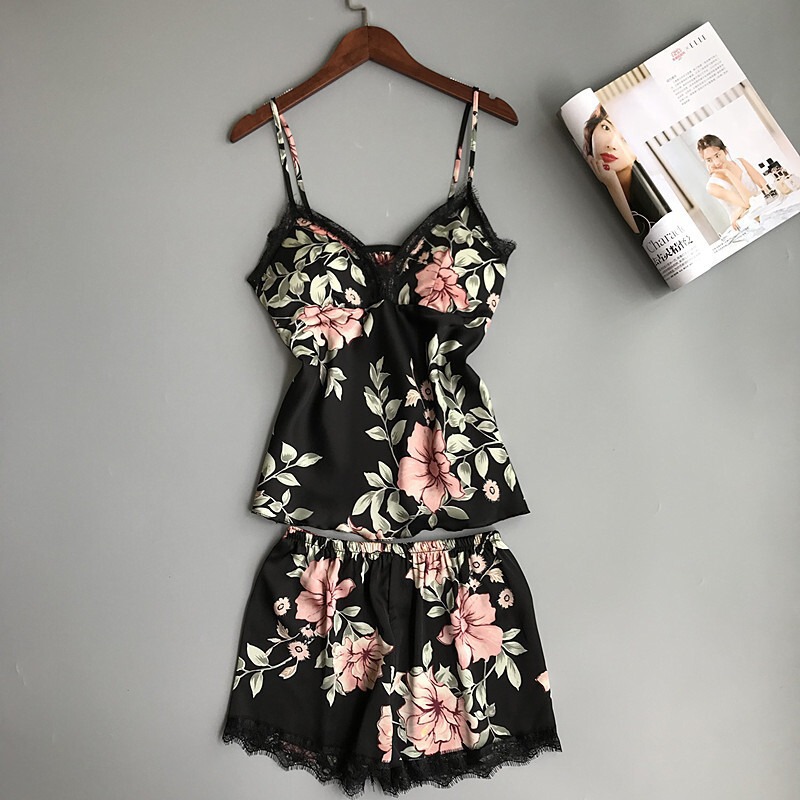 European and American Plus Size Women's Sexy and Interesting Pajamas, Comfortable Pajamas, Printed Two-Piece Set, Plus Size Home Intimates Manufacturer 02