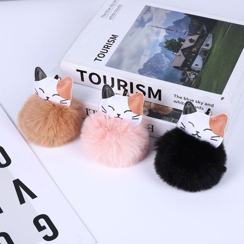 Ling Shang Cute Money Cat Plush Keychain with Rabbit Fur Balls, Cat Bag Accessory, Gift Manufacturer Direct Sale