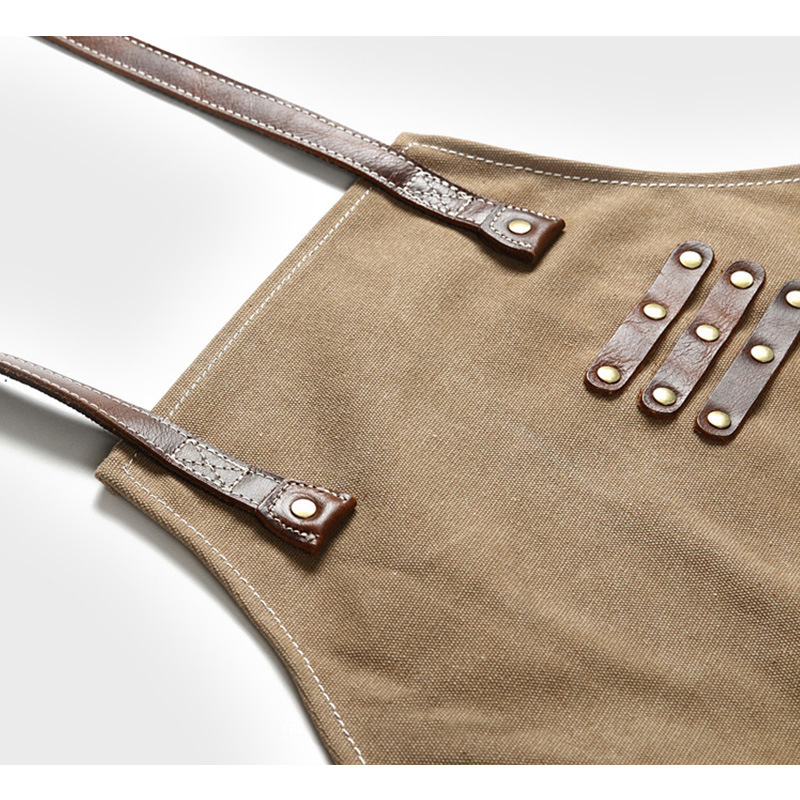 Amazon lona gruesa delantal bolsillo PU cuero pintura arte estudiante carpintería jardinería artista puede poner herramientas delantal al por mayor