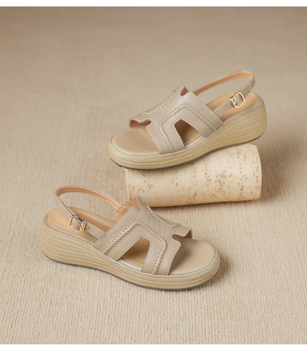 Sandal nữ quai chữ V đế dày mũi tròn hở ngón chân — màu trắng ngà chi tiết 20