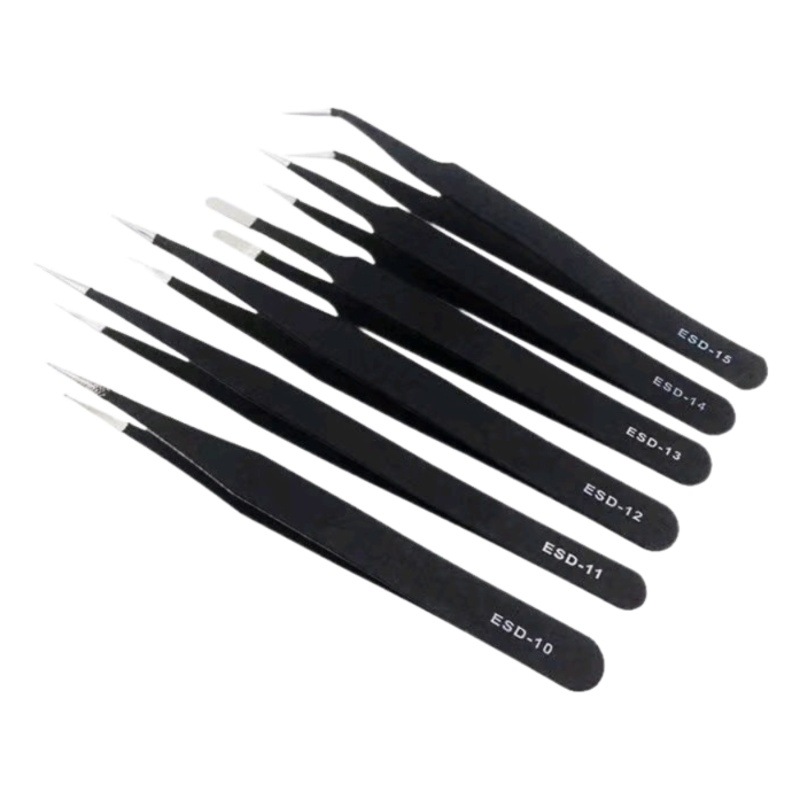 Acero inoxidable codo puntiagudo negro anti-estática pinzas manicura al por mayor hecho a mano diario reparación clip especial traje