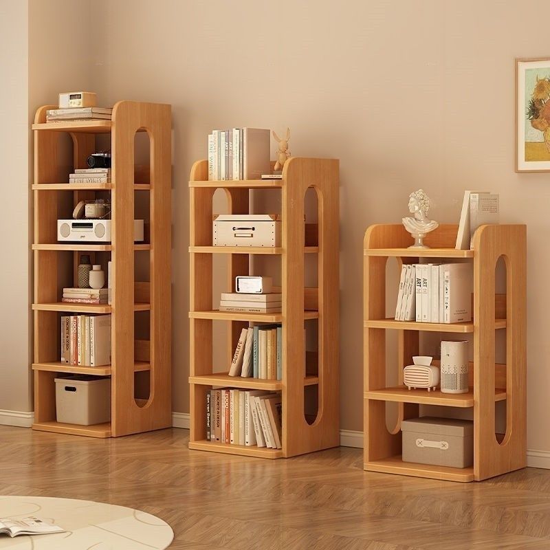 Bookshelf Corner Multi-Layer Living Room Solid Wood Small Apartment Pine Narrow Bookcase Floor-Standing Storage Rack Seam Cabinet Children's Storage Cabinet