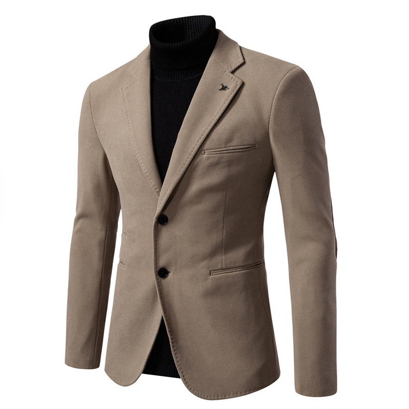 European Size Cross-Border Pure Color Men's Jacket Casual Suit 2025 Autumn and Winter Slim High Quality New Suit Brown Black