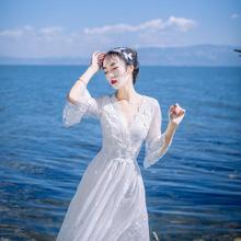 白色蕾丝连衣裙仙波西米亚海边度假沙滩大摆长裙2024新款春夏女