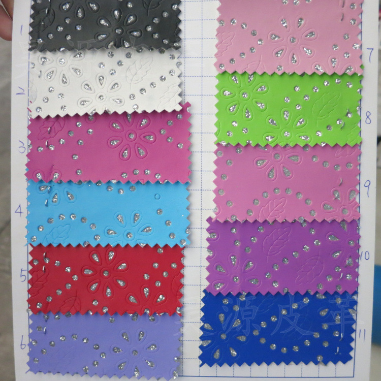 枫叶花pu革冲孔金葱闪粉格利特收纳盒鞋材饰品相册人造革仿皮面料